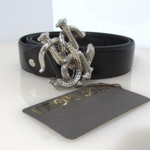 Roberto Cavalli Snake Buckle Silver Leather Belt